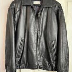 Hathaway XL Black Leather Bomber Jacket.  Vintage Good Condition Jacket.